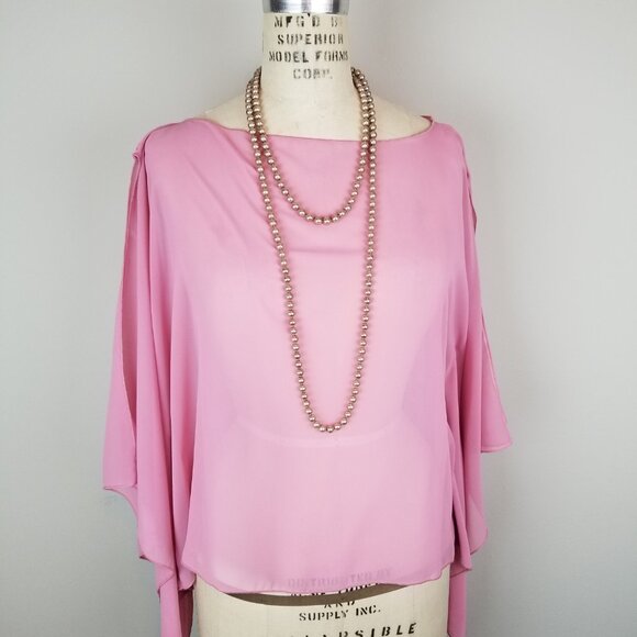 Pretty Rose Pink Sheer Chiffon Batwing Blouse with Open Sleeve Detail * One Size - Picture 5 of 9